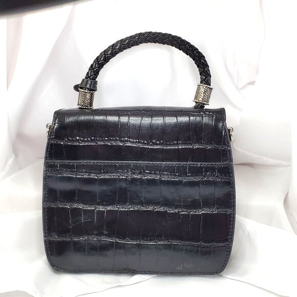 VTG M.C. MARC CHANTAL Black Embossed Croc Leather Handbag & Heart Charm - Picture 11 of 13